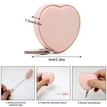 Customized 1pc 59 Inch Body Measuring Tape Cute Pink Heart Shaped Leather Retractable Dual Sided Ruler For Sewing Tailors Body Measurements School Supplies,Back To School