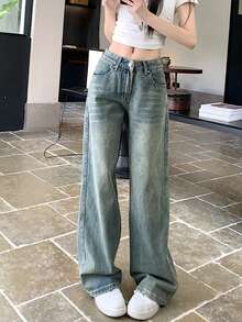 Women's Loose Fit Casual Flare Jeans With Pockets