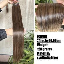 Extensions per coda di cavallo dritta in materiale sintetico da 24 pollici con fascia di gomma elastica, colori biondo, marrone e nero, per le donne per uso quotidiano e feste