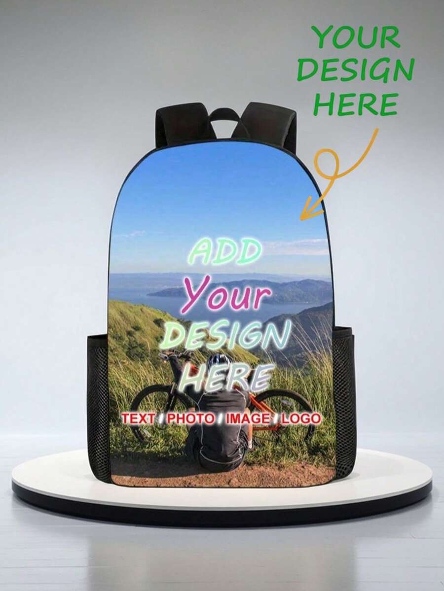 1pc Customized Large Capacity Backpack - Use Your Photo/Text Design - 16 Inch - Adjustable Shoulder Straps, High Capacity, Lightweight, Zipper Closure, Unisex - Suitable For Daily Commute, School, Travel, Work, Mother's Day, Halloween, Easter, Christmas, Father's Day, Wedding, Valentine's Day