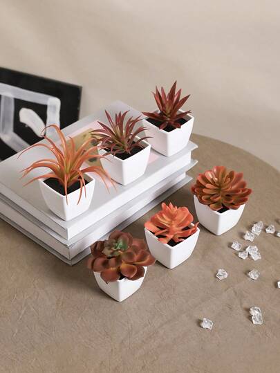 6 piezas de plantas suculentas miniatura simuladas de 3,5 pulgadas (H) en maceta para otoño, hogar, sala de estar, baño, oficina, Acción de Gracias, festival de la cosecha, fiesta y linda decoración para el escritorio