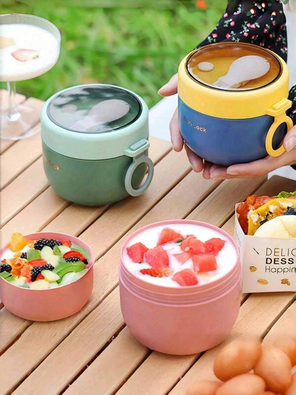1 Stück Frühstücksbecher mit Deckel & Löffel, Haferbrei-Becher mit Löffel, Salat-Becher, Milchshake-Becher, 1 Stück Diät-Becher, Haferbox Lunchbeutel, Lunchbeutel, versiegelter Haferbrei-Behälter, tragbarer Frühstücks-Behälter, Zufallsfarben, wiederverwendbare Frühstücksbecher geeignet für Obst, Pudding, Joghurt, Salat, Getreide, Milch, Suppe usw., ideal für Zuhause, Schule, Büro, Reisen und Outdoor-Picknick