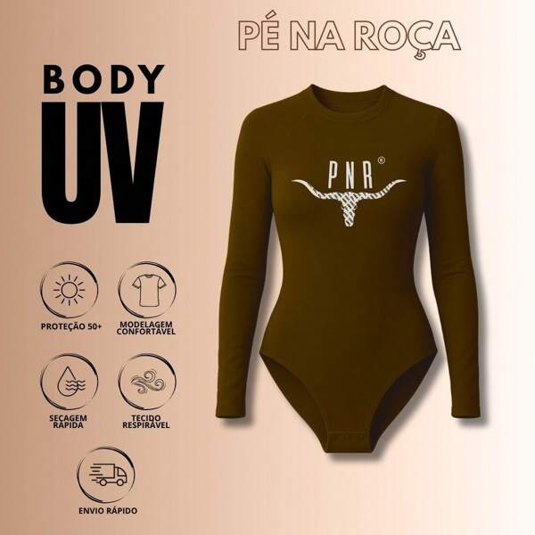 Body Feminino UV com Proteção Solar 50+ Cavalgada verão Pé Na Roça Cia Country silk804