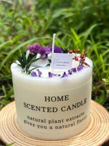 1pc Natural Floral Scented Candle, Made Of Soy Wax With Dried Flowers, Suitable For Bedroom, Room, Office Decor. Exquisite Fragrance Gift For Holidays, Parents, Friends (Random Label)