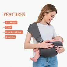 Multi-Functional Baby Carrier For Newborns To Toddlers, Multi-Purpose Baby Wrap And Baby Carrier Pre-Packaged Baby Carrier Wrap For Newborns Soft And Elastic Baby Carrier 7-35 Pounds - 深灰色 - 查看 1