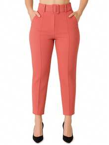 Women's Tailored Formal Pants In Polyester Elastane With Belt - Maxma 6622 - Rosa Oxidada - Ver 1