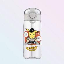 pokemon 400ML Cartoon Pokemon Pikachu Sports Water Bottle Outdoor Large Capacity Leak-Proof Cup Motivational Portable Plastic Cup Straw
