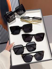 6 件超大混合框架黑色组合眼镜，经典简约百搭装饰眼镜，轻巧便携，百搭经典款式，节日送礼的理想之选 - 彩色 - 查看 4