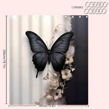 1/2/3/4 Stücke 3D Schwarz & Weiß Schmetterling & Blumen Thema Badezimmer Duschvorhang Set, inklusive 12 Stücke Haken, Badezimmermatte, U-förmiger Toilettendeckel, wasserdichter Duschvorhang, modische Dekoration für das Badezimmer, moderne Stil Trennvorhang, ohne Bohren erforderlich, aus Polyester, maschinenwaschbar Heim Badezimmer Dekoration Herbst Dekoration Badezimmer Accessoires Rückkehr zur Schule