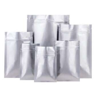 50个 7.09*12.20 英寸小号银色纯铝箔自立拉链聚酯薄膜袋可锁长期食品储存可重复密封拉链袋热封密封包装袋