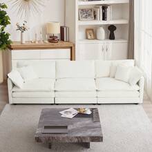 Luxury Modular Sectional Sofa, 111.5" Modern Chenille Comfy Cloud Couches For Living Room Office, 3 Seater Deep Sofa With 2 Armrest Pillows And 3 Toss Pillows,Beige - 米色3人座 - 查看 1