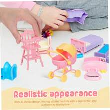 1 Set Carrito de muñeca en miniatura, Cochecito realista con trona para muñecas que fomenta el juego imaginativo para el rol, accesorios para casa de muñecas