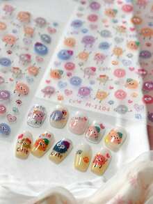 Beautizon Nailartlab 1 件卡通 5D 彩色毛球指甲贴纸，可爱多巴胺表情设计贴纸，女孩指甲装饰贴花 - 彩色 - 查看 1