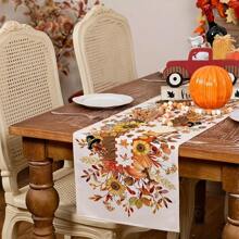 1pc Autumn Series Table Runner, Thanksgiving Theme Table Cloth, Autumn Pumpkin Pattern Table Runner, Maple Leaf Orange Table Runner, Thanksgiving Decor, Home Decor, Holiday Decoration Set, Gift