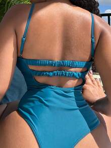 Alexandranx 纯色露背连体泳衣（夏季） - 水鴨藍 - 查看 9