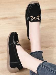 Women Elegant Solid Color Slip-On Flats, Casual Lounge Shoes