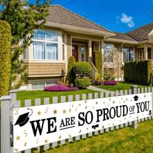 1pc 2025 Graduation Flag, "We Are Proud Of You" Design With Graduate Hat And Diploma, Suitable For Indoor/Outdoor Decor, Garden Party And Graduation Celebration, Weather-Resistant Decoration Banner, Graduation Party Decor