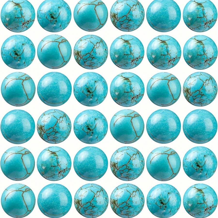 50/500pcs Natural Turquoise Beads, 4-10mm Round Gemstone, Loose Beads With Elastic Cord, For Bracelet And Necklace DIY