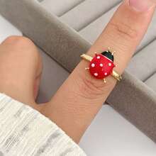 Anelli aperti a forma di simpatici coccinelle rosse in stili assortiti, anelli adorabili da donna adatti per uso quotidiano o come regali per festival