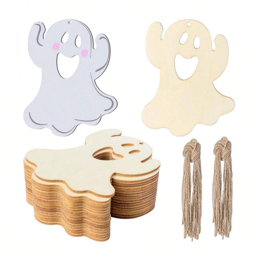 10 sztuk drewnianych dekoracji w kształcie duchów w klimacie Halloween, ozdoby wiszące, rekwizyty do dekoracji miejsc, karnawał graffiti