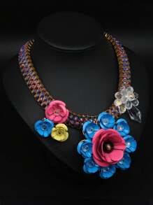 1pc Luxury Gem Flower Pendant Necklace, For Women's Party/Event Dress Up, European & American Style