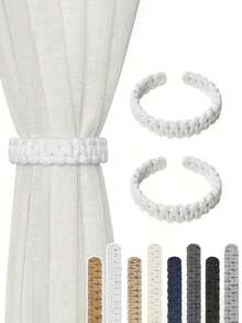 2pcs Natural Jute/ Rope Curtain Tiebacks - Rustic Braided Drape Holdbacks For Sheer/Lightweight Drapery (Beige, Brown, White, Black, Gray) - Perfect For Home & Office Decor, Office Decor|Rustic Curtain Holdbacks|Handmade Braided Rope, Curtains For Living Room - Multicolor - View 1