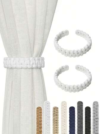 2 件天然黄麻/绳窗帘系带 - 乡村风格编织窗帘系带，适用于透明/轻质窗帘（米色、棕色、白色、黑色、灰色） - 非常适合家庭和办公室装饰、办公室装饰 | 乡村风格窗帘系带 | 手工编织绳、客厅窗帘