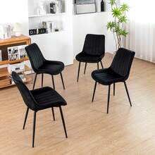 Dyhome Black Dining Chairs Set Of 2,  Mid Century Modern Dining Chairs  Ergonomic Backrest Upholstered Dining Chairs Velvet Dining Chairs With Metal Legs For Kitchen Living Room Bedroom, Home Atmosphere Decoration. - 黑色 - 查看 7