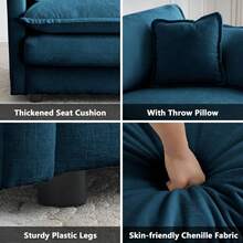 Luxury Modular Sectional Sofa, 146.5" Modern Chenille Comfy Cloud Couches For Living Room Office, 4 Seater Deep Sofa With 2 Armrest Pillows And 4 Toss Pillows, Blue - 藍色4座 - 查看 3