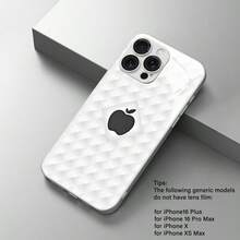 1pc White Apple Texture Minimalist Pattern Metal & Glass Material Phone Case, Elegant & High-End, Compatible With Apple - Silver - View 3