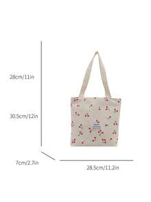 1pc Women Casual Zipper Opening Large Capacity One Shoulder Tote Bag - White - View 7