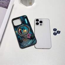 The Phone Case Displays A Detailed Illustration Of A Small, Cozy Room With A Pink Couch, A Lamp, And Various Wall Decorations, Depicted In Vibrant Blue And Pink Hues. 1pc  Phone Case For Apple  16 15 14 13 12 11Plus Pro Max SE Series Phone Case For  Friends, Girlfriends, Boyfriends, Family Or Yourself. - Black - View 3