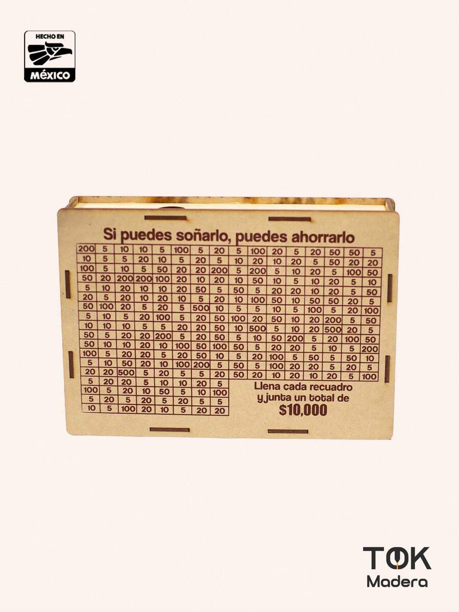 Alcancía MDF con tabla de ahorro grabada, caja decorativa de madera para regalo original, decoración del hogar, bodas, aniversarios y metas de ahorro - Café integral - Ver 1