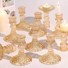 Set de 4/6 piezas de Elegantes Portavelas de Vidrio - Diseño de cristal transparente, adecuado para velas cilíndricas y cónicas, ideal para decoración del hogar, sala de estar, bodas y ocasiones especiales, arreglo romántico de velas