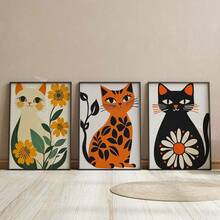 1/3pcs Boho Cats Art Print Set, Floral Wall Art, Illustration Printable Wall Art, 3 PiecesWall Art, Gallery Wall, Home Decor, Cat Artwork, Art Prints (Framed/Unframed) - Multicolor - View 10