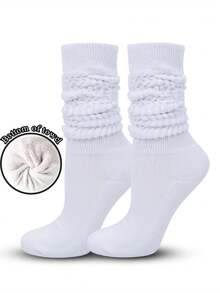 1双女士中筒/及膝宽松袜，纯色保暖袜，舒适