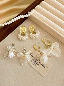 3 件/套简约复古珍珠设计耳钉，优雅百搭的珠宝套装，适合女性日常和节日佩戴 - 彩色 - 查看 12