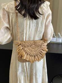 Bolso cruzado de macramé hecho a mano con borlas para mujer, bolso vintage, bolso de viaje, bolso para teléfono, bolso femenino, bolso de hombro, bolsos de paja para el verano hechos a mano con borlas, bolsos de playa 2025 de rafia y ratán trenzado, bolsos de hombro cruzados de vacaciones, embragues