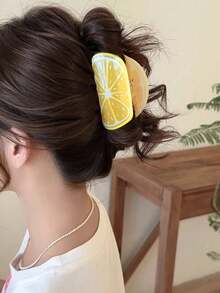 1pc Women Elegant Acrylic Fruit Lemon Watermelon Kiwi Hair Claw Clip, Large Size Non-Slip Fashion Hair Accessory, Suitable For Daily Use And As Gift, Hair Slide, Hair Barrettes