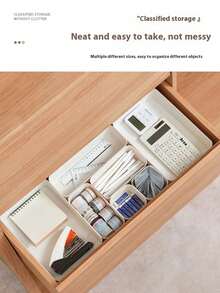 1 Set Thick & Sturdy Plastic Desk Organizer Boxes For Home Office, Kitchen, Bathroom, Makeup Supplies - White - View 2
