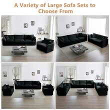 Luxury Modular Sectional Sofa, 111.5" Modern Chenille Comfy Cloud Couches For Living Room Office, 3 Seater Deep Sofa With 2 Armrest Pillows And 3 Toss Pillows,Black - Black 3 seat - 查看 7