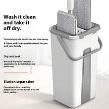 BANBERS Mop And Bucket Set With Wringer, With 2 Reusable Microfiber Pads With 360° Flexible Rotation, Hands-Free Flat Mop And Bucket With Long Handle For Floor Cleaning And Wall Cleaning - Mop + Bucket + 2 Microfiber Pads - View 7