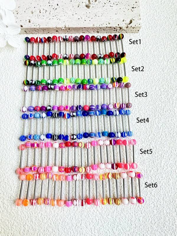 15 pièces/Set Nouveaux bijoux de corps de barbell de langue à motif floral multicolore, convient pour les hommes et les femmes pour un port quotidien et pour les fêtes, cadeau de Noël