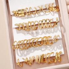 Frauen Schmuckset (24 Paar Ohrringe + 26 Stücke Metall eingelegt mit künstlichen Kristalldekorationen), modischer Schmuck