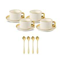 1 Set, Premium Luxury Ceramic Gold-Rimmed Coffee Cup & Saucer Set, Cup Set With Plate And Spoon, Household Drinking Cup, Floral Tea Cup, American Style Coffee Cup, European Style Afternoon Tea Set With Handle Cups