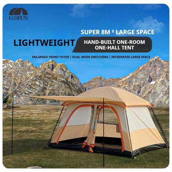 Carpa de camping portátil de apertura rápida de doble capa, con porche protector solar de gran tamaño, diseño completamente cerrado anti-mosquitos, carpa de camping familiar resistente al agua y al viento