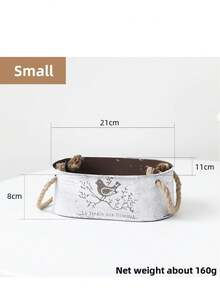 1 PC Vintage Oval Iron Flower Pot With Bird Print Design, Hemp Rope Pot, Iron Metal Pot, Succulent Green Plant, Oval Shaped Pot, Storage BoxRetro Mini Bucket Planter With Rope Handles For Indoor And Outdoor Decoration, Tabletop Wrought Iron Metal Decorative Vase With Accessory - Retro - View 11