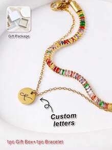 Elegant Fashion, Customized Letter Bracelet/Anklet, Women Round Letter Zirconia Pendant Bracelet/Anklet, Birthday Gift, Thanksgiving Gift, Gift For Girlfriend, Anniversary Gift, Best Friends Gift, Graduation Gift