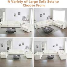 Modular Sectional Sofa, 111.5 Inch L Shaped Couch Set For Living Room, 3-Seater Comfy Cloud Couches With Movable Ottoman, DIY Combination, Chenille, Beige - 米色3人座+腳凳 - 查看 7