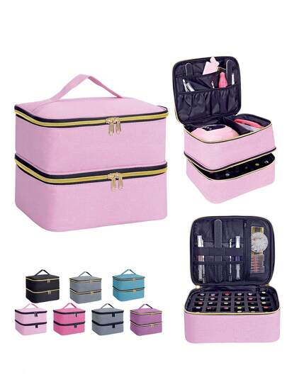 30-Bottle Nail Polish Storage Box - 15ml/0.5oz Capacity, With Tool Organizer Bag And Adjustable Dividers, Dual-Layer Design, Suitable For Nail Art Enthusiasts And Manicurists. Also Can Be Used As Cosmetic Bag, Makeup Bag, Makeup Organizer